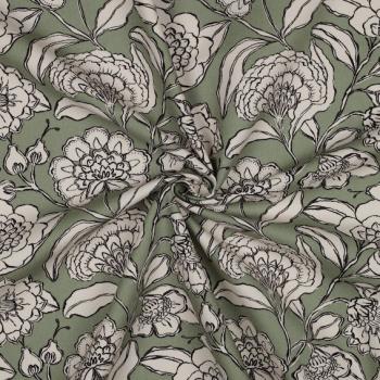 Preview: Canvas Baumwolle - Green Flowers | Meterware